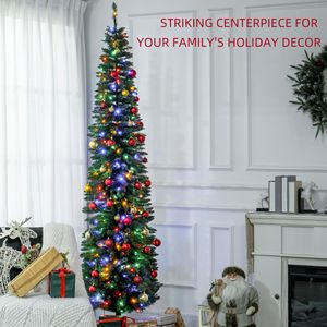 7ft Artificial Pencil Christmas <b>Tree</b> Skinny Shape with Colorful <b>LED</b> Lights Steel Tabletop Base for Indoor Holiday Decorations - Product Image 4