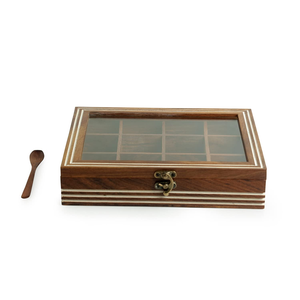 Sheesham <b>Wooden</b> Spice <b>Box</b> with Spoon 12 Fixed Compartments 90 ml Brown Kitchen Masala Storage Organizer <b>Wooden</b> Namak Dani Spice - Product Image 1