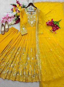Launching New Design Trending Fox Georgette With Embroidery 5mm Sequences Work Gwon&Pent&dupatta Reddy To Wear Look - Product Image 6