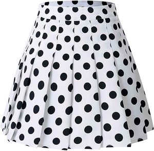 Jupe courte plissée à pois pour femme, taille normale, confortable, toutes saisons, en polyester tissé - Product Image 1