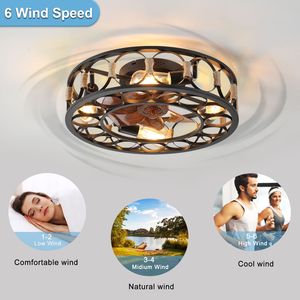 Modern Farmhouse LED <b>Ceiling</b> Fan with Caged <b>Light</b> Low Profile Flush Mount 6 Speeds Reversible Blades 6-Button <b>Remote</b> <b>Control</b> - Product Image 6