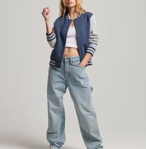 Veste universitaire unisexe bleu-gris en polaire, décontractée pour l'automne, coupe classique, col rabattu, en maille de polyester et coton - Product Image 2