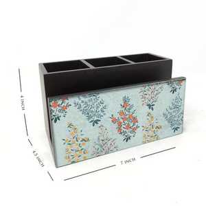 Handmade MDF Cutlery Caddy Triple Compartment Floral Print <b>Tabletop</b> Organizer Spoon Fork Knife <b>Storage</b> Kitchen Utensil Holder - Product Image 1