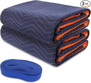 Manta de Mudanza Acolchada Azul Marino, Paquete de 2 con Forro Naranja, Manta de Mudanza Impermeable de Microfibra con Correa - Product Image 1
