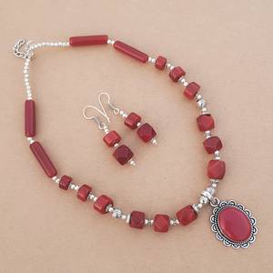 Red Onyx Necklace Earrings Set Handmade Gemstone Jewelry For Women Silver Overlay Wholesale Fashion Gift - Product Image 4
