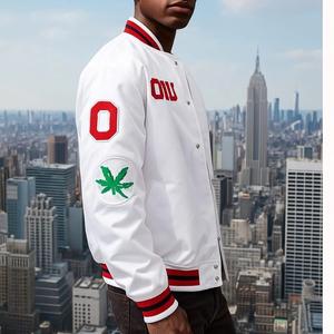 Veste universitaire en satin blanc de l'Ohio State University avec logo brodé - Product Image 2