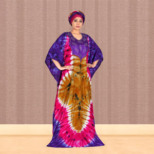 Kaftan Farasha en Rayonne à Motif Abstrait Audacieux, Col Orné, Manches Amples et Fluides, Longueur Ras du Sol, Élégant, pour Prière de l'Aïd et du Ramadan, ODM - Product Image 4