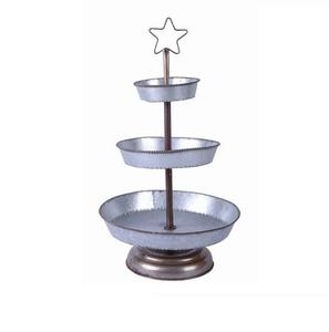 Plateau de service rond à trois niveaux en métal galvanisé avec poignée, style moderne, pour présentation de desserts et cupcakes, décoration intérieure - Product Image 3