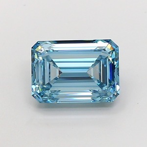 Bague de fiançailles de luxe avec pierre centrale en diamant CVD de laboratoire, taille émeraude, bleu vif fantaisie, 3,06 carats, clarté VS2, polissage excellent - Product Image 1