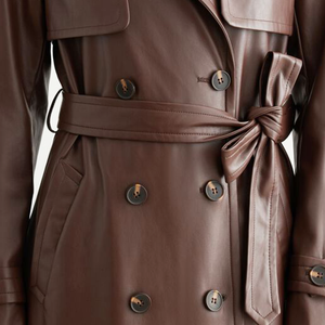 Abrigo Vintage Premium 2026 para Mujer, de Cuero Genuino Largo, Corte Entallado, Forro de Algodón/Poliéster, Transpirable, de Secado Rápido, con Botones de Cuerno - Product Image 4