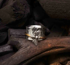 Honey Bee Spinner <b>Ring</b> <b>925</b> Sterling <b>Silver</b> Handmade Fidget Thumb Stress Relief <b>Ring</b> For Unisex Elegant Wedding or Party Gift - Product Image 4