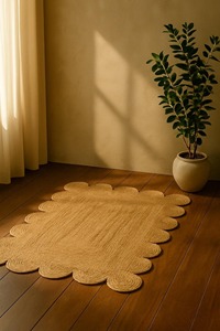 Bohemian Style Jute Area Rug Novelty Shape Flat Pile Non Slip Living Room Floor Mat Organic Material Hand Braided - Product Image 1