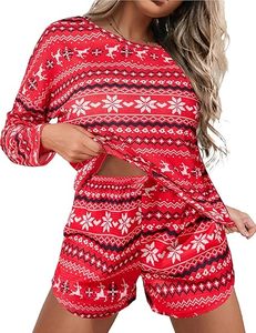 Ensemble de pyjama en tricot gaufré pour femmes, haut à manches longues et short assorti, ensemble de détente, vêtements de détente avec poches - Product Image 4