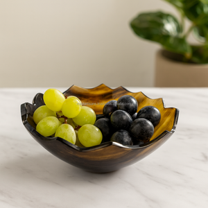 Bol de fruits décoratif en corne de buffle artisanal avec incrustation circulaire design luxe maison cuisine table décor Ramadan Eid cadeau - Product Image 3