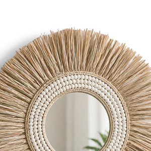 Sunburst Raffia Grass & Sea Shell Frame Wall <b>Mirror</b>, Boho Statement <b>Mirror</b>, Wall <b>Hanging</b> Decoration Ornament - Product Image 2