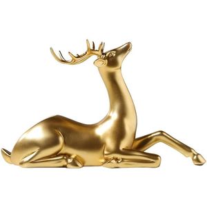 Gold Aluminium <b>Deer</b> Sculpture-<b>Painted</b> Animal Figurine Tabletop Ornament Christmas Home Decor - Product Image 1
