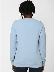 Sweat-shirt à col rond bleu clair pour homme, coupe classique, tricoté, 100% coton, pull décontracté, couleur unie, automne - Product Image 4