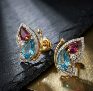 Statement Butterfly Blue Topaz Hydro Pear Earrings with CZ 925 <b>Sterling</b> <b>Silver</b> 18K Gold Plated Fashion Jewelry - Product Image 2