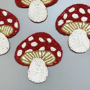 Set of 6 Red Mushroom Beaded <b>Coasters</b>, Housewarming Gift - Product Image 3