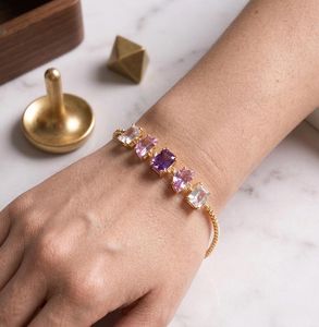 Pulsera de Cristal con Amatista, Regalo para Damas de Honor, Plata de Ley 925, Chapado en Oro de 14K, Estilo Vintage, Certificado IGI, para Mujer - Product Image 2