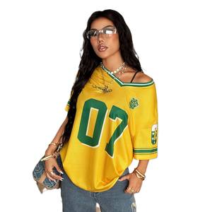 Camiseta de Fútbol Americano Personalizada para Mujer, Estilo Urbano Veraniego Y2K, Vintage Retro, Sublimada, Cuello en V, Calidad Superior, Corte Holgado, 2026 - Product Image 1