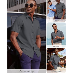 Camisas de Vestir de Manga Corta para Hombre, Elásticas, Sin Arrugas, Estilo Casual de Negocios, con Botones, Corte Regular - Product Image 5