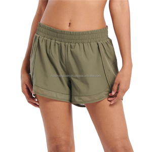 Pantalones cortos deportivos de cintura alta para mujer, pantalones cortos de Yoga impermeables transpirables de secado rápido, estilo informal, teñido liso, 100% de algodón - Product Image 1