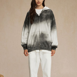 Sudadera con capucha y cremallera para mujer, estilo tie-dye, oversize, informal, streetwear, efecto lavado - Product Image 3