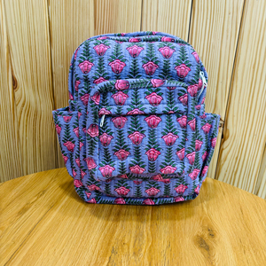 Handmade 100% Pure cotton quilted floral <b>backpack</b> for women girls block print <b>school</b> bag lightweight travel daypack with pocket - Product Image 3