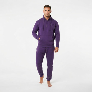 Ensemble de survêtement pour homme Hawk Eye Sports, couleur violette, col montant, demi-zip, pantalon de survêtement, respirant, coton lourd, coupe classique - Product Image 4