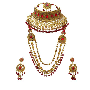 Parure de bijoux indienne tendance classique : collier ras-du-cou, boucles d'oreilles en fausses perles vertes – Idéal pour fiançailles, anniversaire, mariage, fête - Product Image 1