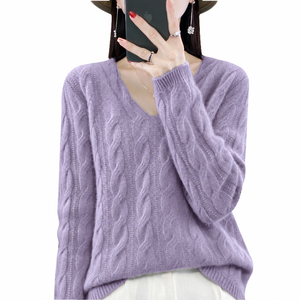 Pull en cachemire 100 % tricoté à col en V pour femme, à manches longues, tricot d'hiver, vente en gros, fabricant - Product Image 1