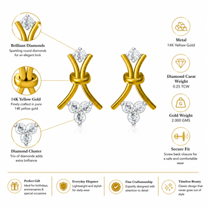 Boucles d'oreilles de luxe en diamant véritable avec fermoir à vis |   Bijoux fins en or jaune 14 carats |   Boucles d'oreilles élégantes pour femmes, idéales pour le quotidien, un cadeau raffiné - Product Image 4