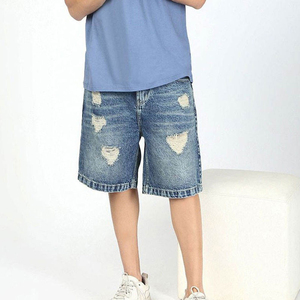 Pantalones Cortos de Mezclilla Rotos para Hombre, Cintura Media, Estilo Casual Lavado, de Algodón, Estilo Urbano, con Cierre de Botones - Product Image 1