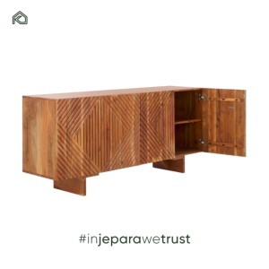 Aparador Contemporáneo de Madera de Teca Sólida de Lujo Moderno, Patrón Lineal Único, Acabado Natural, Muebles para el Hogar, Cocina, Hotel - Product Image 4