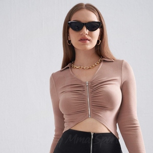 Haut court à volants et lacets pour femmes, coupe ajustée, manches courtes, haut décontracté à la mode - Product Image 5