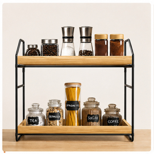 2-Tier <b>Rustic</b> Kitchen Countertop Organizer Metal Spice Rack Standing <b>Shelf</b> for Jars Oil Bottles and Coffee Bar Station Storage - Product Image 5