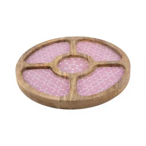 Servidor de postres Bandeja de plato de madera de acacia de 5 secciones en estilo floral para servir el desayuno Aperitivo Café Té para acampar - Product Image 3