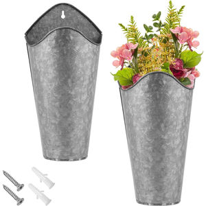 Jardinières murales en métal galvanisé, décoratives, rustiques, pour l'intérieur et l'extérieur, ensemble de 2 pots à fleurs suspendus, demi-ronds, à fixer au mur, en solde - Product Image 2