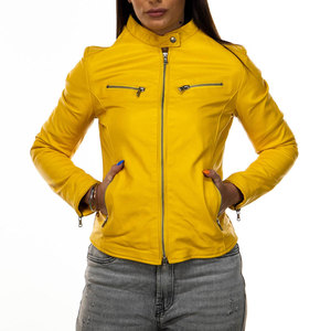 <b>Yellow</b> Color Women's Leather <b>Jackets</b> with Premium Leather Crop Design Sexy Fit Latest Winter Women Leather <b>Jacket</b> - Product Image 1