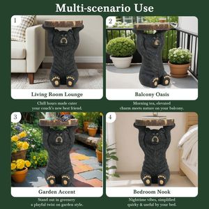 Tavolino/Sgabello a Piedistallo Orso Nero Dipinto a Mano in MGO, Statua Scultura per Casa, Ufficio e Esterni - Tavolino Laterale Orso Nero - Product Image 4