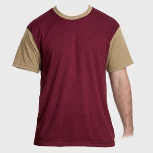 Camiseta de manga corta para hombre, color marrón y caqui, con bloques de color, cuello redondo, corte regular, diseño casual de punto sólido con ribete en contraste. - Product Image 1