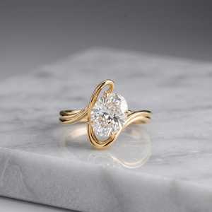 Anillo de banda cruzada con diamante de corte ovalado de 3.01 quilates de estilo único, oro macizo de 14 quilates, regalo de boda sorpresa para parejas - Product Image 2