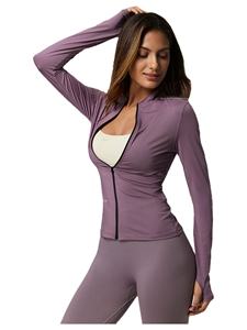 Chaqueta de yoga ajustada para mujer, top elástico para entrenamiento, chaqueta de yoga personalizada, transpirable, para gimnasio, entrenamiento, correr, fitness, con cremallera. - Product Image 4