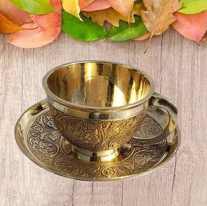 Handmade Engraved Brass Tea <b>Cup</b> and Saucer Vintage Gold Coffee <b>Cup</b> Traditional Decorative Drinkware Luxury Gift for Tea Lovers - Product Image 3