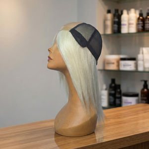 Perruque Lace Front Blonde Platine Lisse Longueur Moyenne Cheveux Vierges Bonnet en Dentelle Suisse Sans Colle Taille Moyenne - Product Image 3