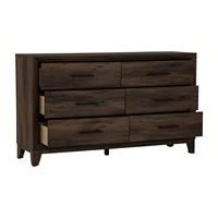 Commode NUHOOM minimaliste à 6 tiroirs en panneaux de particules, finition brun clair, meuble de rangement autoportant pour chambre et salon