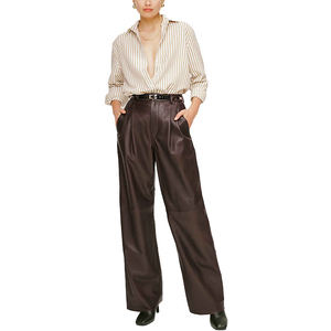 Pantalon en cuir Nappa taille haute élégant et tendance pour l'hiver – Pantalon en cuir véritable à jambe large, style streetwear contemporain - Product Image 1
