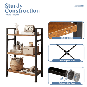 3-Tier <b>Industrial</b> <b>Bookcase</b> with Steel Frame and MDF Shelves for Home Office Books CDs Movies - Product Image 2