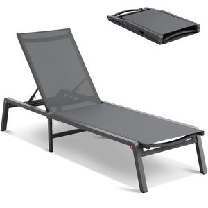 Sedia a Sdraio in Alluminio per Patio, Regolabile in 5 Posizioni, Chaise Longue Reclinabile Pieghevole per Bordo Piscina - Product Image 5